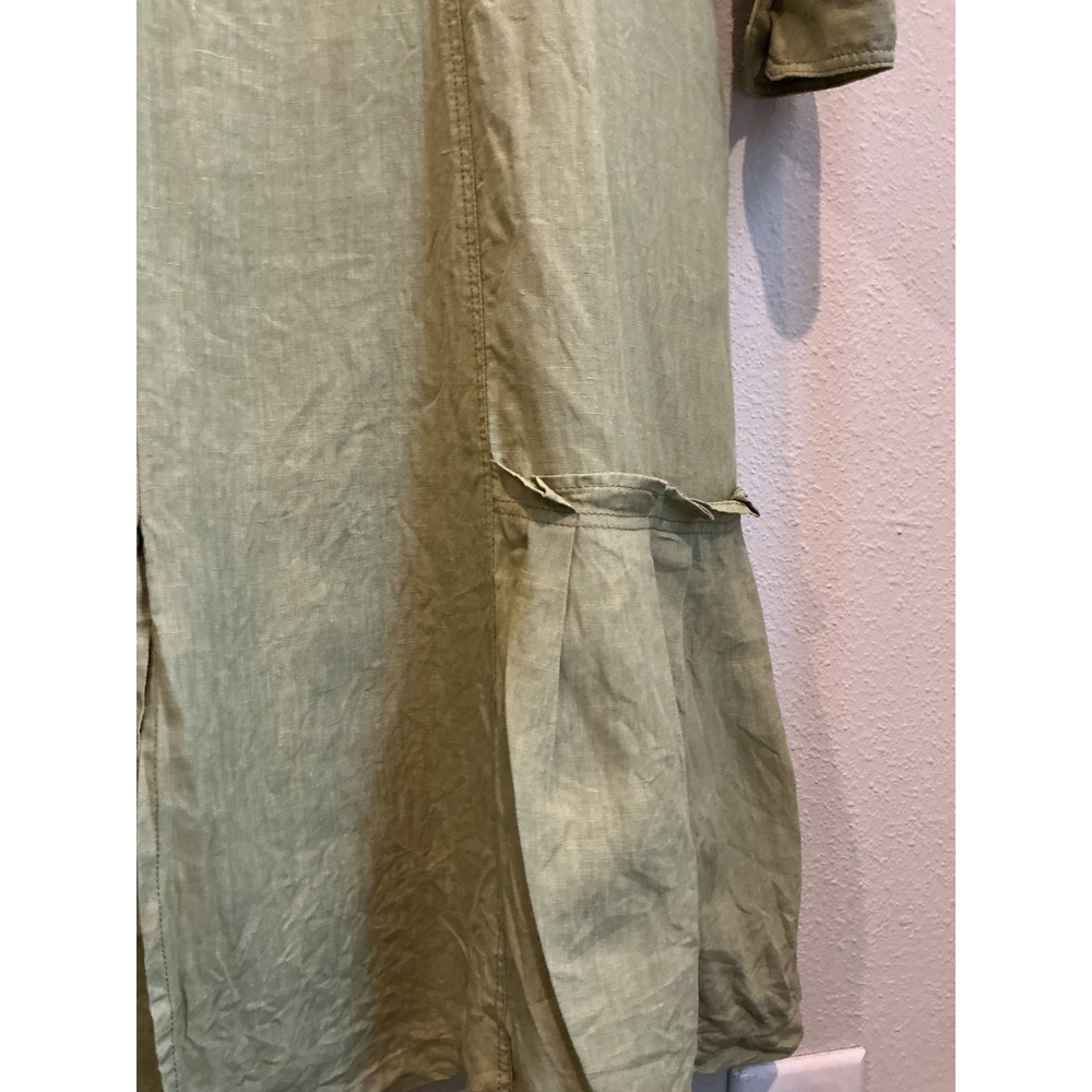 Weekend Max Mara Linen Lagenlook Olive Green Shirt Midi Dress Size 4 - Picture 4 of 8